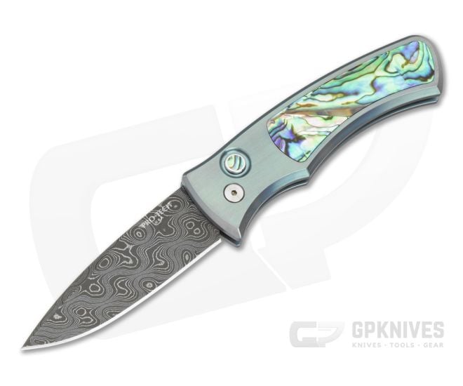 Protech Duke 2 Custom Seafoam Green Titanium Handle Damascus Blade - PT-2026DUKE-CUSTOM005
