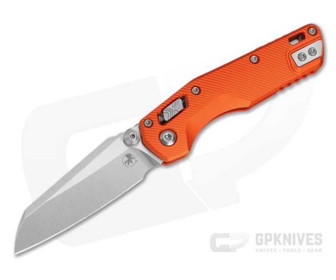 Microtech MSI Mini RAM-LOK Orange Fluted Aluminum M390MK Stonewash Folding Knife (3.19" Blade) 210M-10FLOR - MT-210M-10FLOR