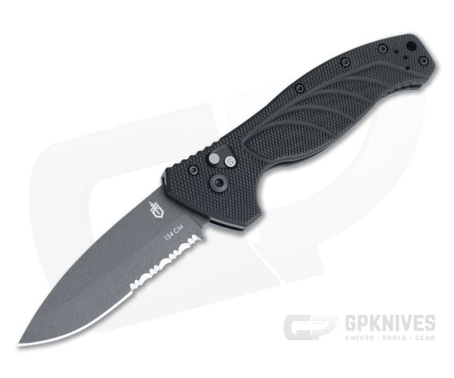 Gerber-Emerson Alliance Black Oxide Part Serrated 154CM Drop Point Aluminum Automatic Knife 22-07158N - GB-22-07158N
