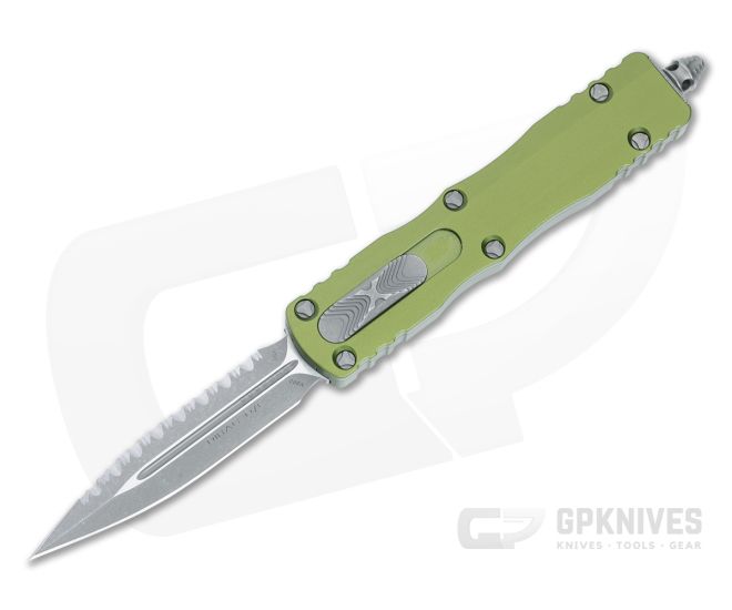 Microtech Dirac D/E OD Green Apocalyptic Full Serrated 225-12APOD - MT-225-12APOD
