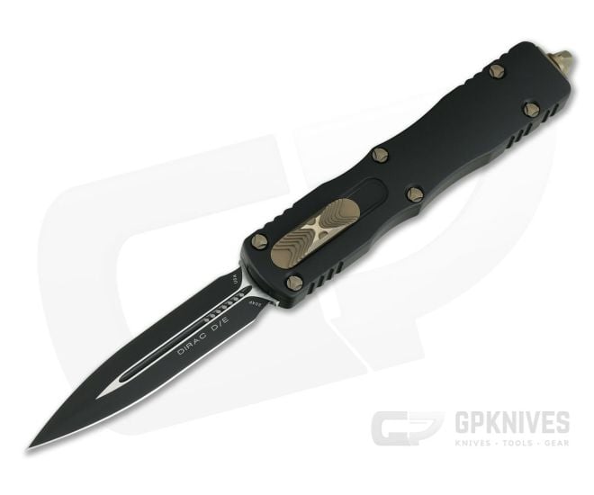Microtech Dirac Black Plain Double Edge 204P Top Slide OTF Automatic Knife 225-1PR - MT-225-1PR-204P