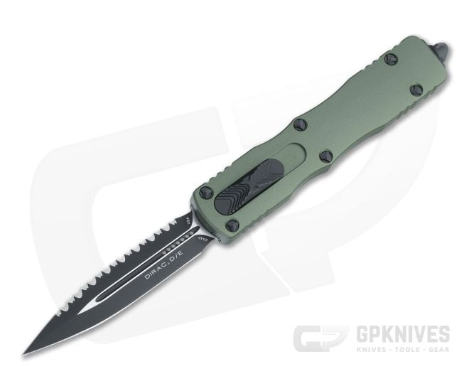 Microtech Dirac OD Green Double Edge Black Full Serrated 204P Top Slide OTF Automatic Knife 225-3OD - MT-225-3OD-204P