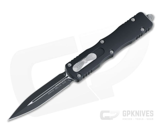 Microtech Dirac Delta Black Plain Double Edge 204P Top Slide OTF Automatic Knife 227-1 - MT-227-1-204P
