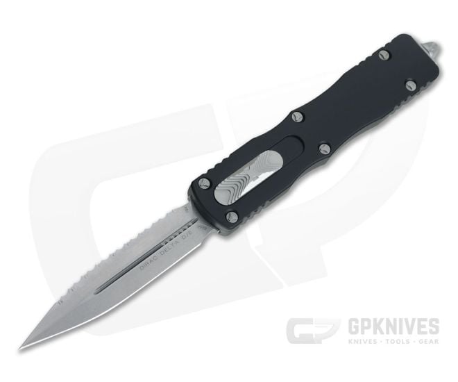 Microtech Dirac Delta Stonewashed Serrated Double Edge 204P Top Slide OTF Automatic Knife 227-12 - MT-227-12-204P