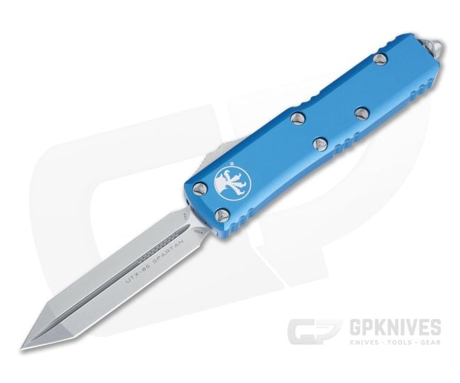 Microtech UTX-85 Spartan Stonewash M390 Blue Handle Auto 230-10BL - MT-230-10BL
