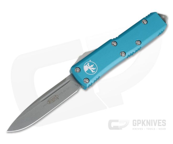 Microtech UTX-85 Turquoise Apocalyptic CTS-204P Drop Point OTF Automatic Knife 231-10APTQ - MT-231-10APTQ-204P