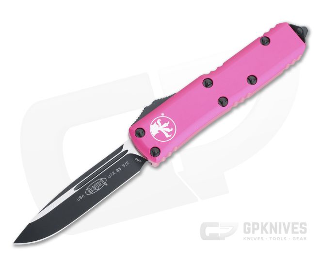 Microtech UTX-85 S/E Black M390 Pink Drop Point OTF Automatic 231-1PK - MT-231-1PK