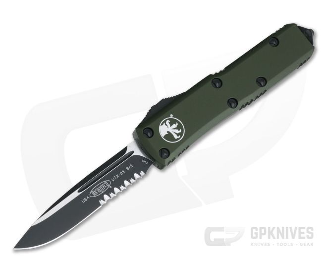 Microtech UTX-85 S/E OD Green Drop Point Serrated CTS-204P OTF Automatic Knife 231-2OD - MT-231-2OD-204P