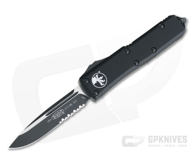 Microtech UTX-85 S/E Black Drop Point Part Serrated M390 OTF Automatic Knife 231-2T - MT-231-2T-M390