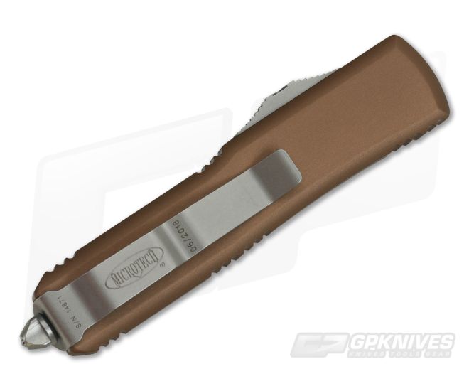 Microtech UTX-85 S/E Tan Satin M390 Drop Point OTF Automatic Knife