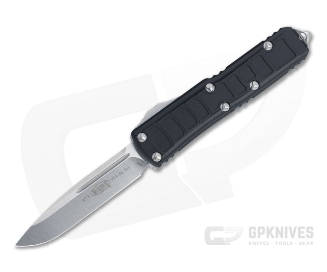 Microtech UTX-85 II S/E Signature Stonewashed M390 Drop Point Black Stepside OTF Automatic Knife 231II-10S - MT-231II-10S