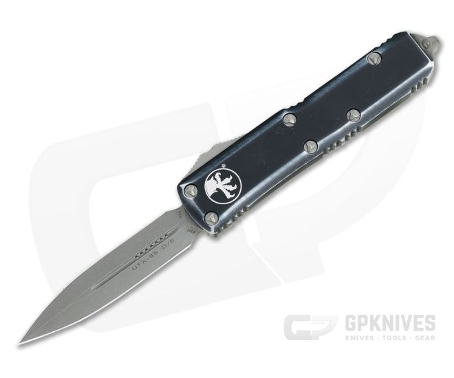 Microtech UTX-85 Apocalyptic Plain Double Edge Distressed Black OTF Automatic Knife 232-10DBK - MT-232-10DBK