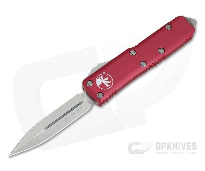 Microtech UTX-85 Stonewashed Plain D/E CTS-204P Red OTF Automatic 232-10RD - MT-232-10RD-204P