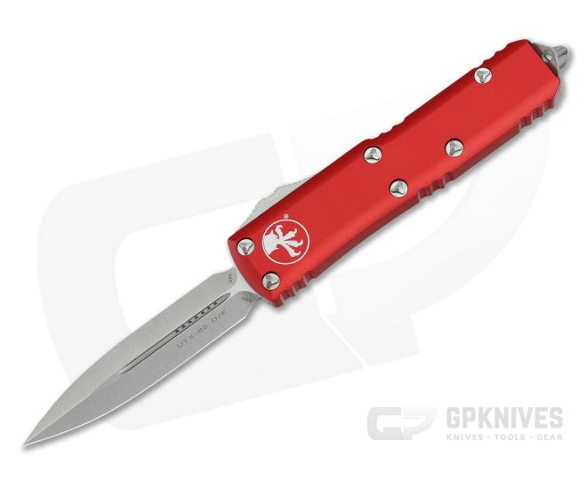 Microtech UTX-85 D/E Stonewashed M390 Double Edge Red OTF Automatic Knife 232-10RD - MT-232-10RD