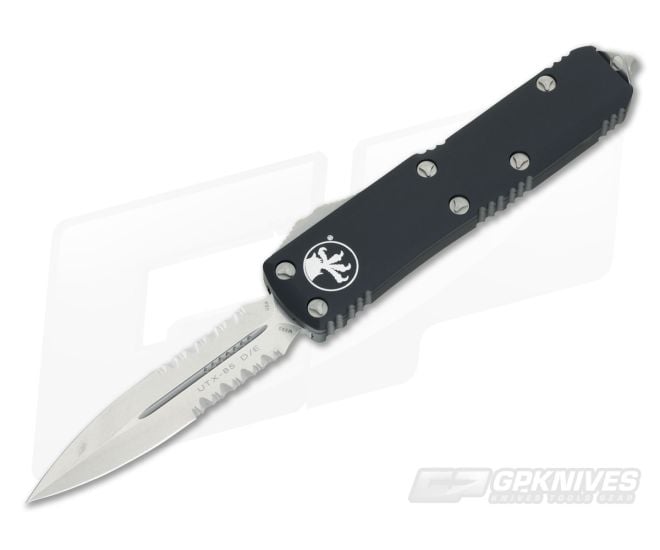 Microtech UTX-85 Stonewash M390 Serrated Double Edge OTF Automatic Knife 232-11 - MT-232-11-M390