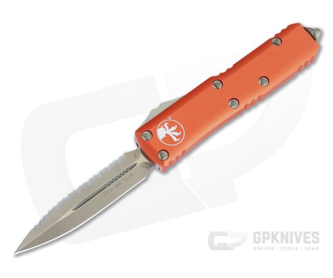 Microtech UTX-85 Orange Handle OTF Bronzed Full Serrate M390 Double Edge 232-15OR - MT-232-15OR