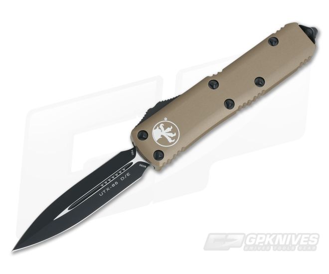 Microtech UTX-85 Double Edge Tactical OTF Black M390 Tan Automatic Knife 232-1TA - MT-232-1TA-M390