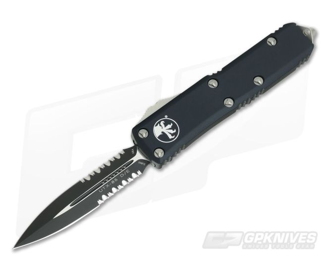 Microtech UTX-85 Elmax Black Serrated Double Edge OTF Automatic Knife 232-2 - MT-232-2-ELMAX