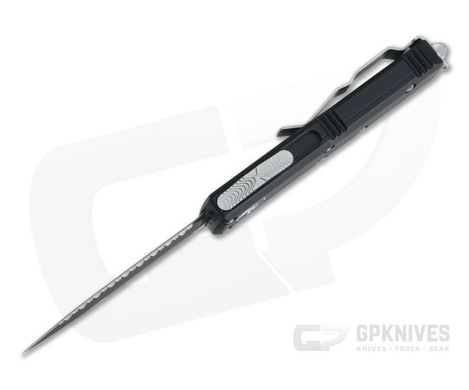 Microtech UTX-85 Black Double Edge Black Full Serrated M390 OTF Automatic Knife 232-3 - MT-232-3-M390
