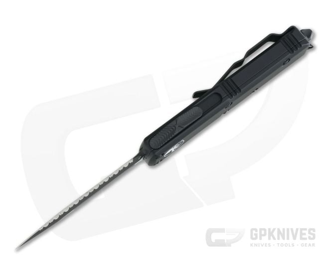 Microtech UTX-85 Black Tactical Double Edge Black Full Serrated 204P OTF Automatic Knife 232-3T - MT-232-3T-204P