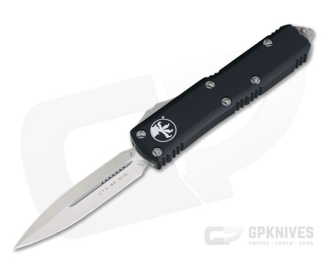 Microtech UTX-85 Satin Plain Double Edge OTF CTS-204P Black Automatic Knife 232-4 - MT-232-4-204P