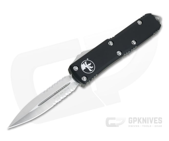 Microtech UTX-85 D/E Double Edge Part Serrated Satin 204P OTF Automatic Knife 232-5 - MT-232-5-204P