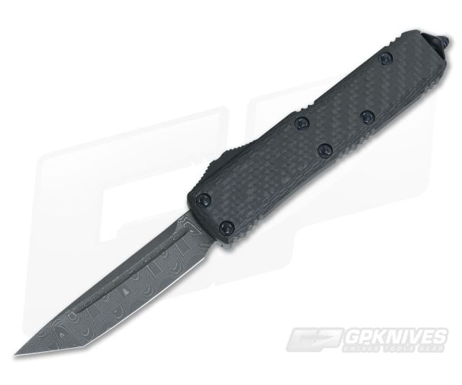 Microtech UTX-85 Damascus Tanto Carbon Fiber Blue Hardware 233-16CFTI - MT-233-16CFTI