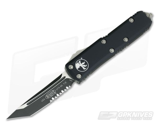 Microtech UTX-85 Tanto Black Elmax Serrated Edge OTF Automatic Knife 233-2 - MT-233-2-ELMAX