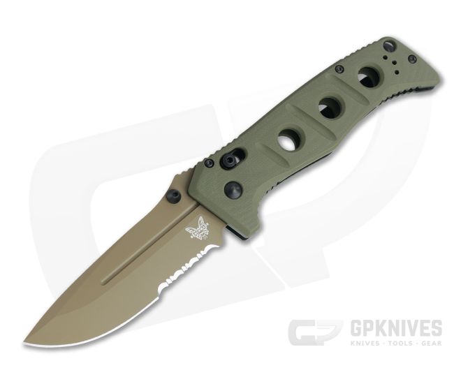 Benchmade 275SFE-2 Adamas Part Serrated Flat Earth Cruwear Olive Drab G10 AXIS Lock Folder - BM-275SFE-2
