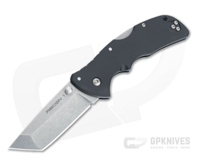 Cold Steel Mini Recon 1 Tanto Point Stonewashed AUS-10A Black GRN Tri-Ad Lock Folder 27BAT - CS-27BAT
