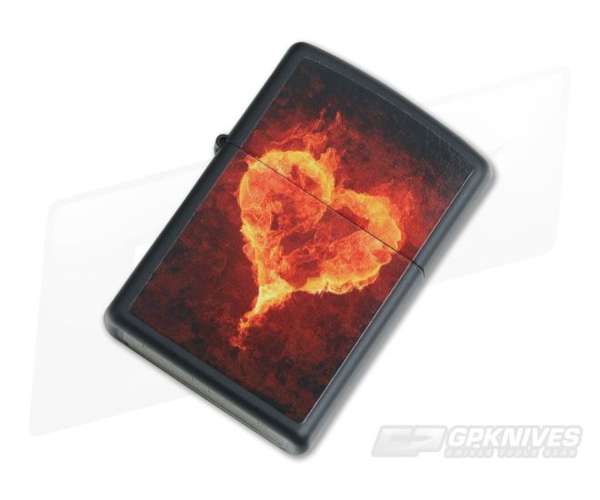 Zippo Lighter Black Matte Heart Fire - ZI-28313