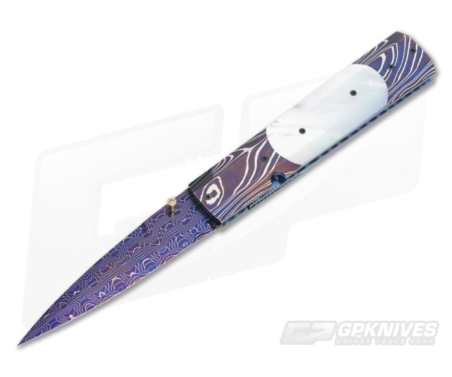 Jeff Chaffee Folding Dagger Pearl Blue Damascus - CU-2859