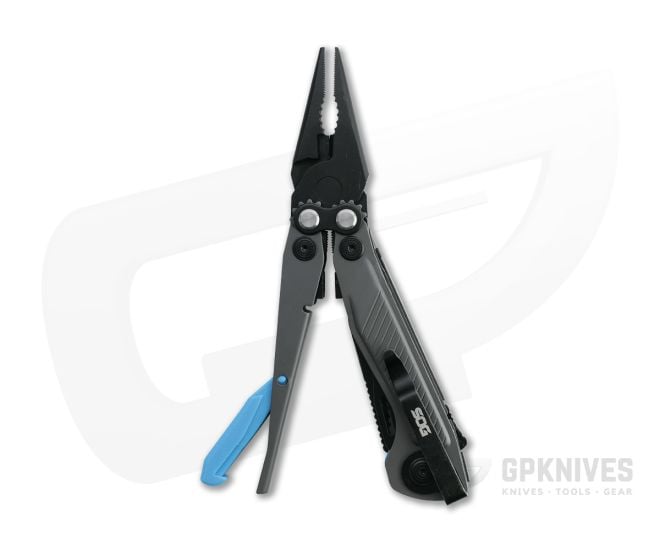 SOG Flash MT Urban Gray + Cyan Assisted Black D2 Blade Compound Leverage Pocket Multi-tool 29-55-02-41 - SOG-29-55-02-41