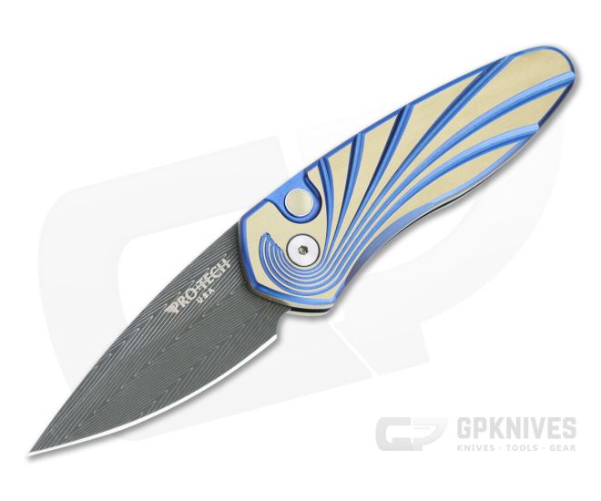 Protech Sprint Titanium Custom Vegas Forge Herringbone Damascus Two-Tone 3D Wave Automatic 2951-H - PT-2951-H