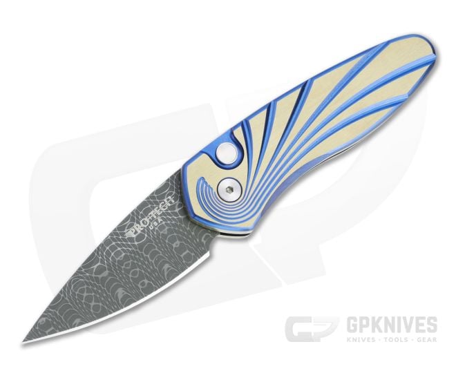Protech Sprint Titanium Custom Vegas Forge Spirograph Damascus Two-Tone 3D Wave Automatic 2951-S - PT-2951-S