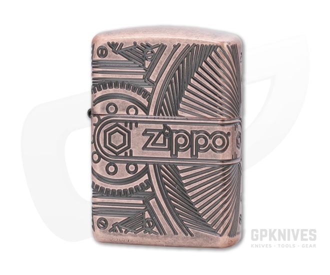 Zippo Windproof Lighter Armor Steampunk Gears Antique Copper MultiCut Engraved - ZI-29523
