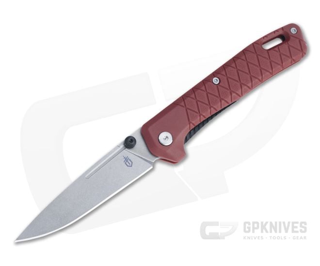 Gerber Zilch Stonewashed Stainless Steel Drab Red GFN Liner Lock Folder 30-001882 - GB-30-001882
