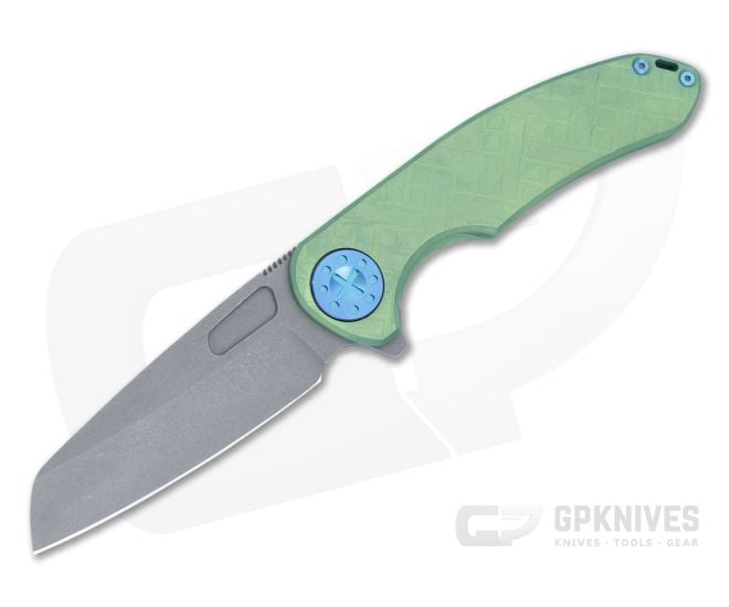 Curtiss Knives F3 Large Green HB-Mill Titanium Blasted MagnaCut Wharncliffe Flipper CK-30 - CK-30