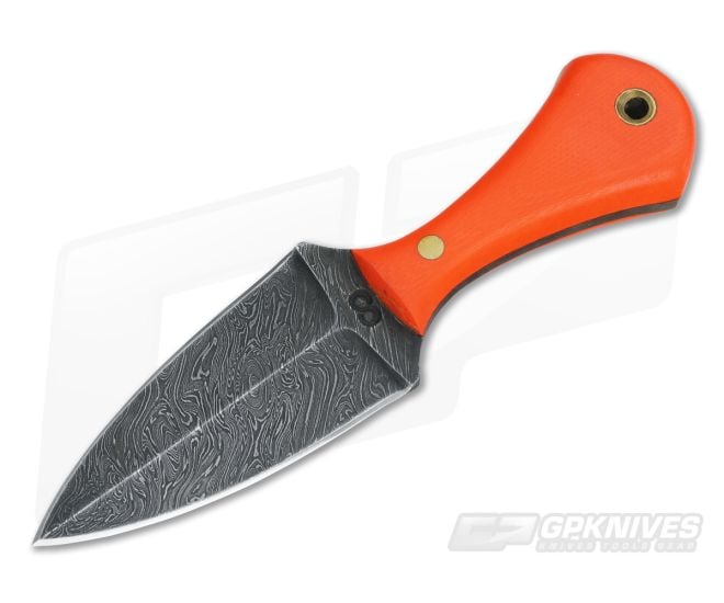 Olamic Cutlery Damascus Neck Knife Dagger Orange G10 - CU-3233