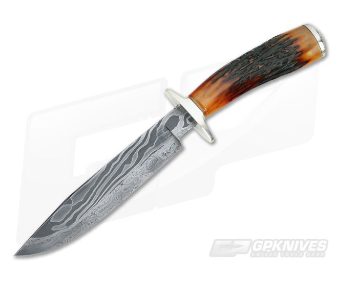 Bill Miller Custom Fighter Amber Stag and 2 Bar Damascus - CU-3293
