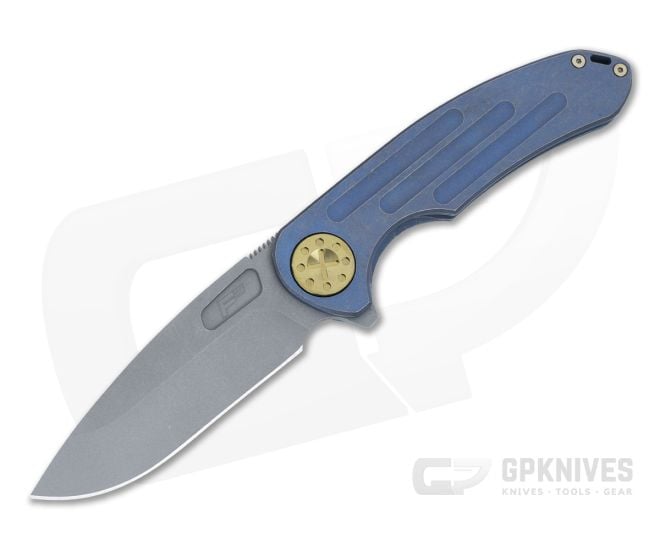 Curtiss Knives F3 Large Blue/Bronze Ball Milled Titanium Blasted MagnaCut Slicer Flipper CK-32 - CK-32