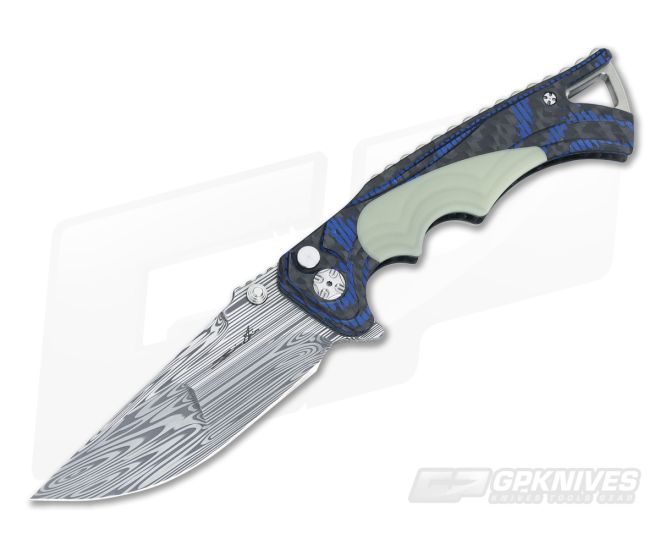 Brian Tighe 4" Tighe Fighter Blue Blend CF MoonGlow Damasteel Drop Point - CU-3308
