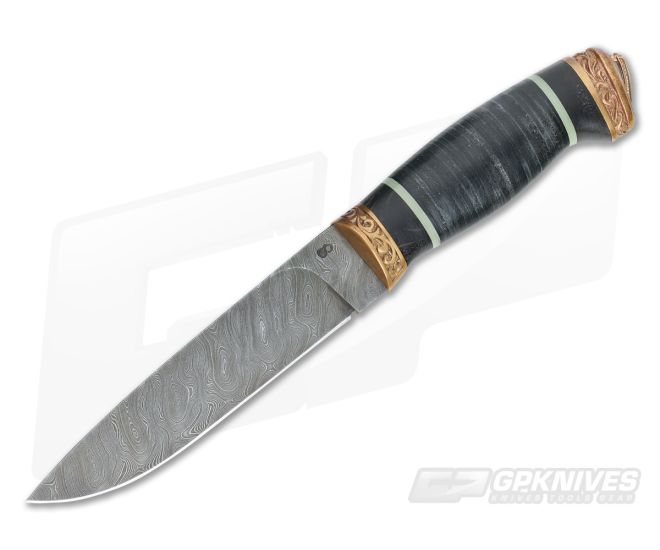 Olamic Cutlery Suna Stacked Leather Damascus Drop Point - CU-3323