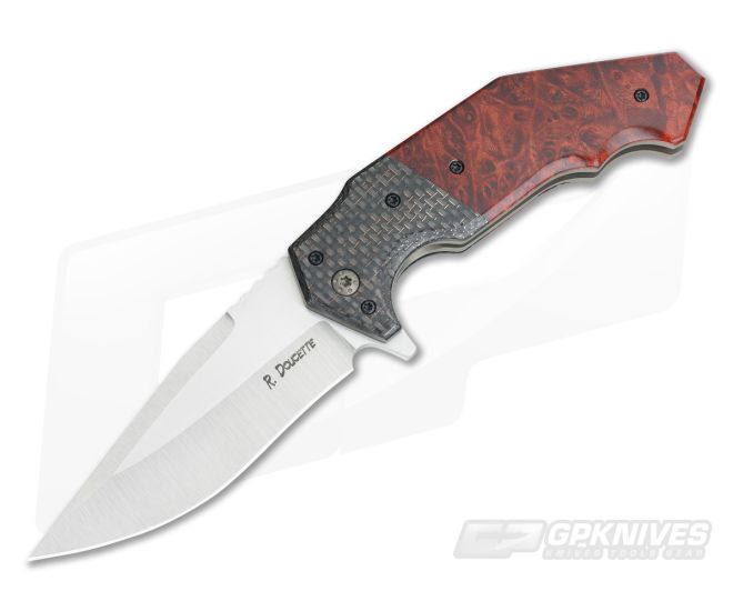 Randy Doucette Interceptor Red Maple Burl Lightning Strike Carbon Fiber S35VN - CU-3328