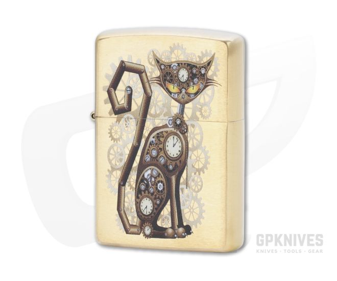 Zippo Windproof Lighter Brushed Brass 204B Steampunk Cat 76737 - ZI-76737
