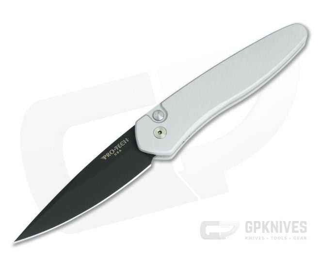 Protech Newport Solid Silver Black DLC S35VN Automatic 3403 - PT-3403