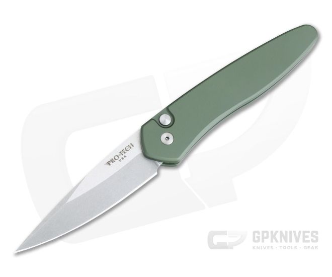 Protech Newport Solid Green Stonewashed S35VN Automatic 3405-GREEN - PT-3405-GREEN