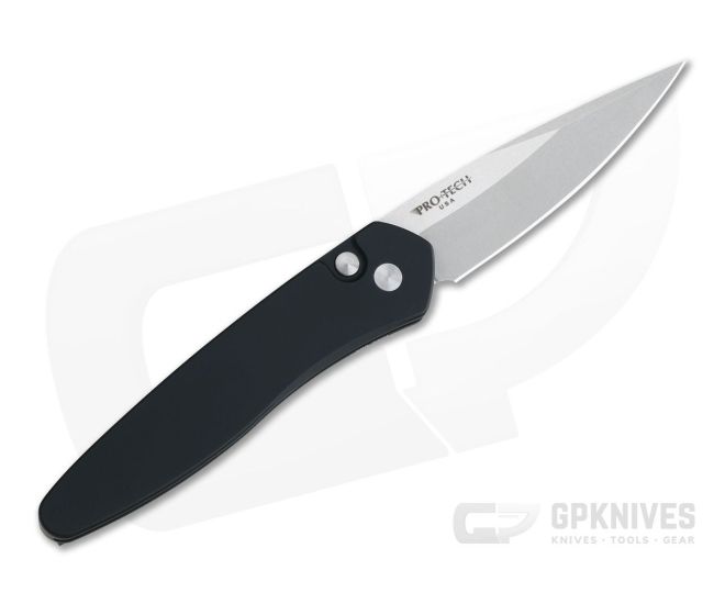 Protech Newport Left Handed Stonewashed S35VN Solid Black Automatic 3405-LH - PT-3405-LH