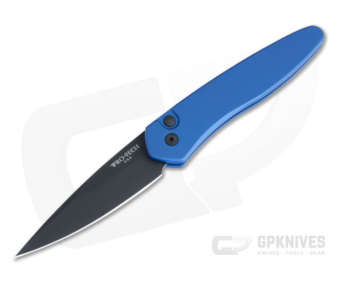 Protech Newport Solid Blue Black DLC S35VN Automatic 3407-BLUE - PT-3407-BLUE