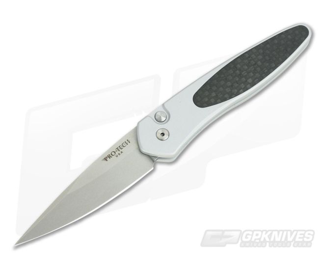Protech Newport Carbon Fiber Inlay Stonewashed S35VN Silver Automatic 3410 - PT-3410